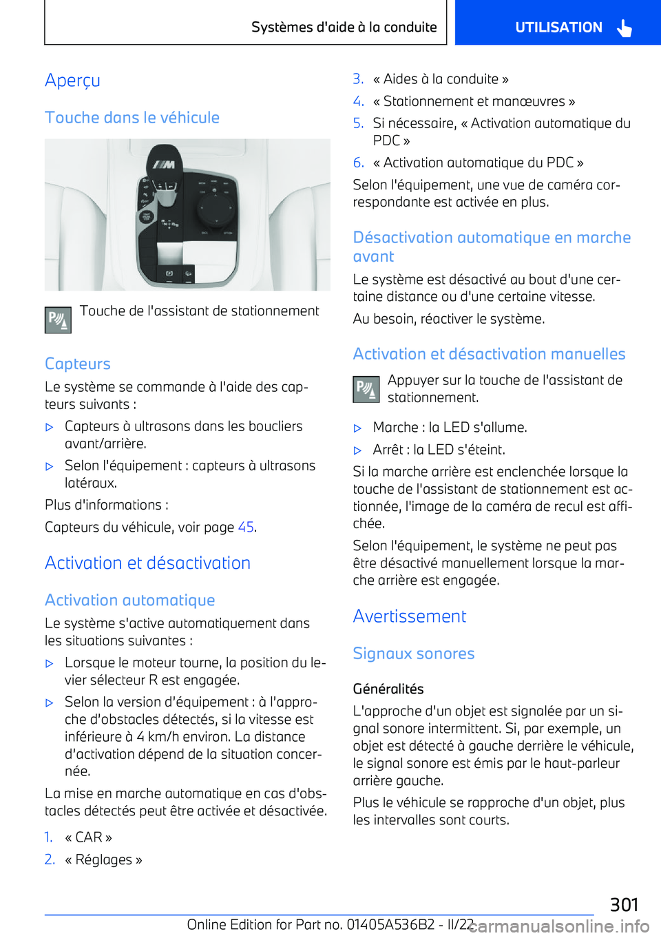 BMW X6 M 2022  Notices Demploi (in French) Aperu
Touche dans le v