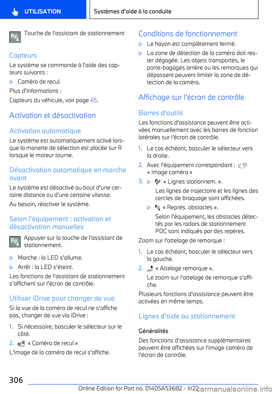 BMW X6 M 2022  Notices Demploi (in French) Touche de l