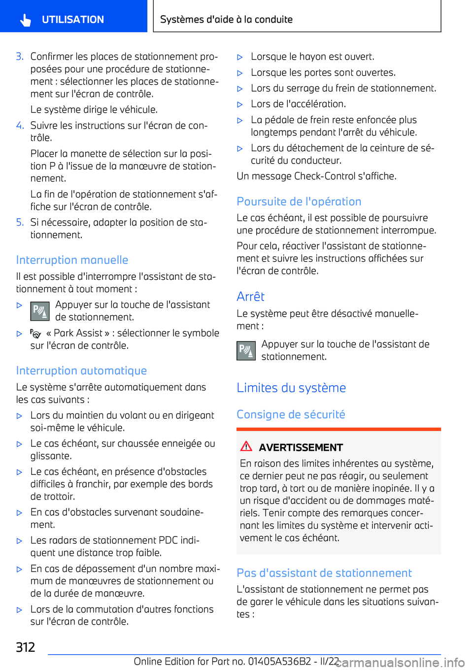 BMW X6 M 2022 Notices Demploi (in French) 3.Confirmer les places de stationnement pro BMW X6 M 2022 Notices Demploi (in French) 3.Confirmer les places de stationnement pro