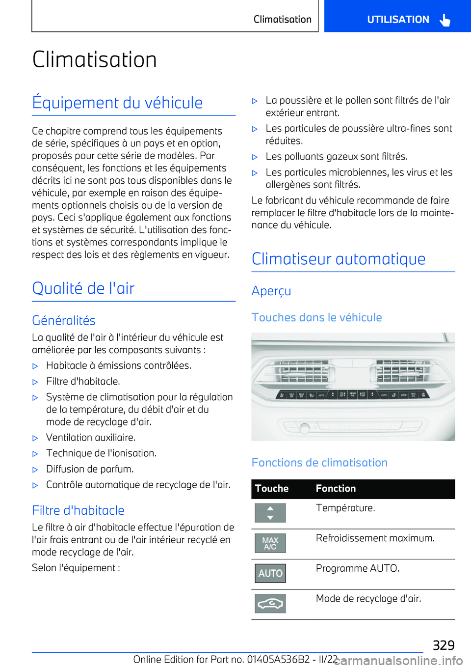 BMW X6 M 2022 Notices Demploi (in French) Climatisation BMW X6 M 2022 Notices Demploi (in French) Climatisation