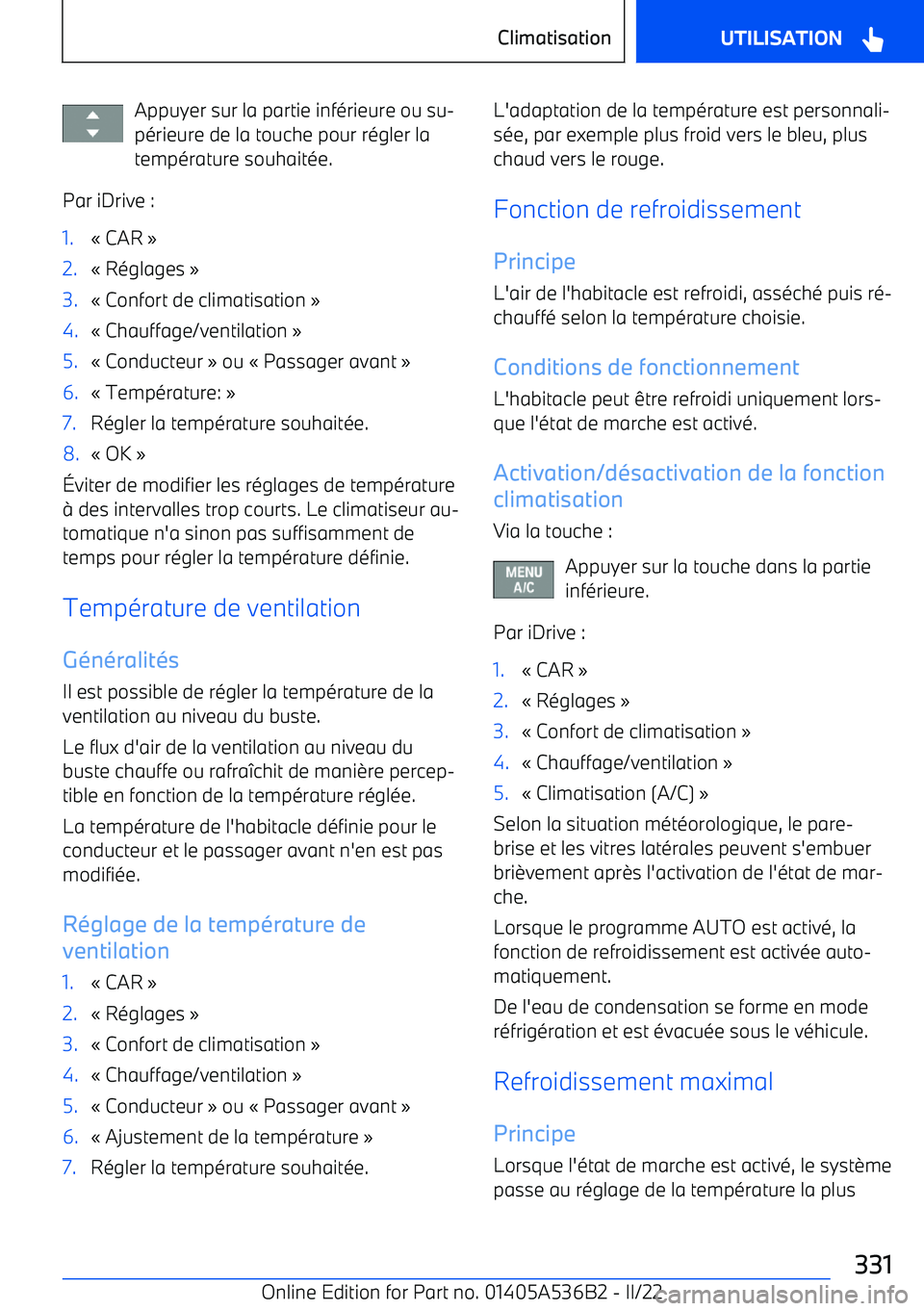 BMW X6 M 2022  Notices Demploi (in French) Appuyer sur la partie inférieure ou su