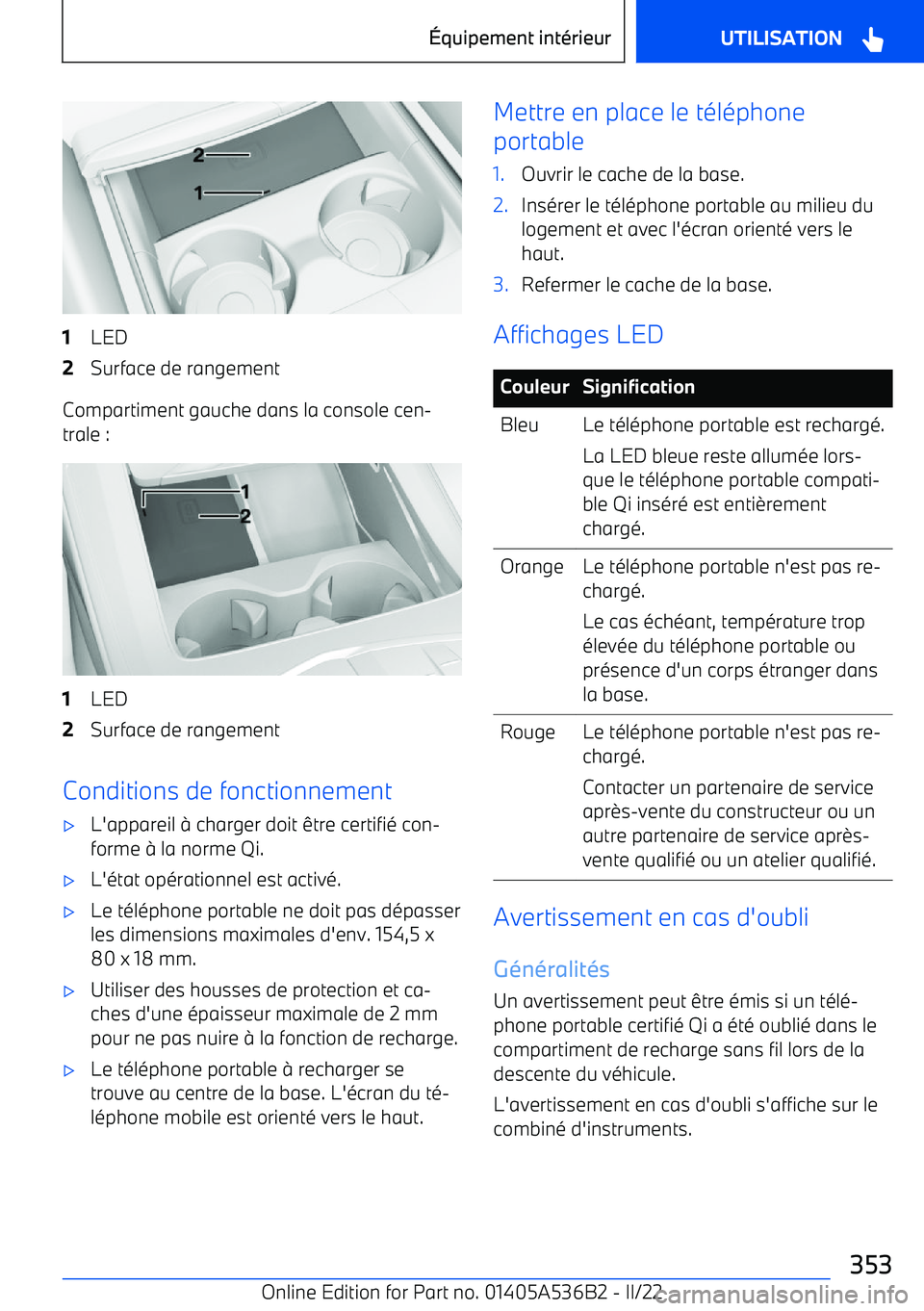 BMW X6 M 2022 Notices Demploi (in French) 1LED2Surface de rangement
Compartiment gauche dans la console cen BMW X6 M 2022 Notices Demploi (in French) 1LED2Surface de rangement
Compartiment gauche dans la console cen