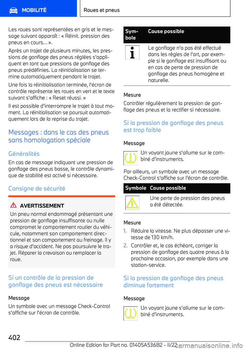 BMW X6 M 2022 Notices Demploi (in French) Les roues sont représentées en gris et le mes BMW X6 M 2022 Notices Demploi (in French) Les roues sont représentées en gris et le mes