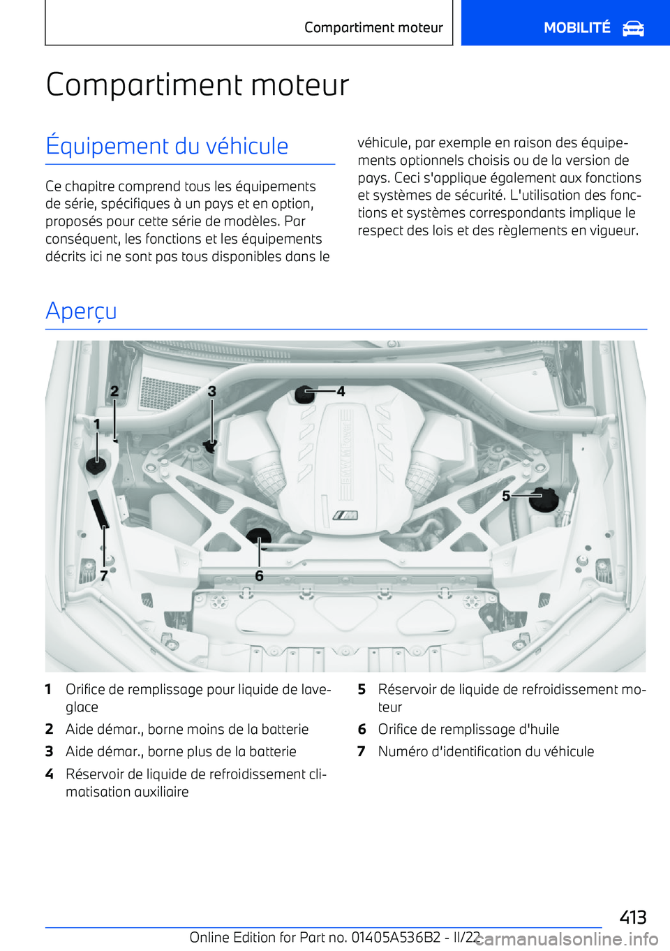 BMW X6 M 2022  Notices Demploi (in French) Compartiment moteur