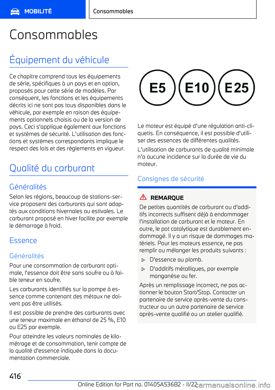 BMW X6 M 2022  Notices Demploi (in French) Consommables