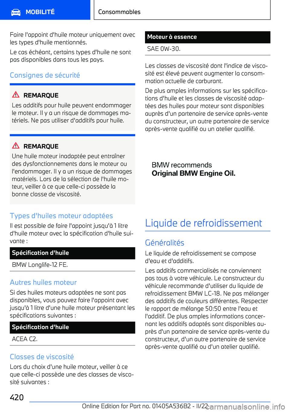 BMW X6 M 2022  Notices Demploi (in French) Faire l