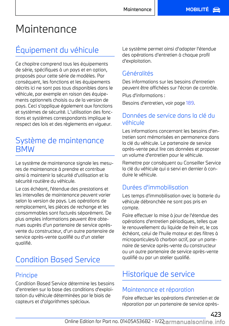 BMW X6 M 2022 Notices Demploi (in French) Maintenance BMW X6 M 2022 Notices Demploi (in French) Maintenance