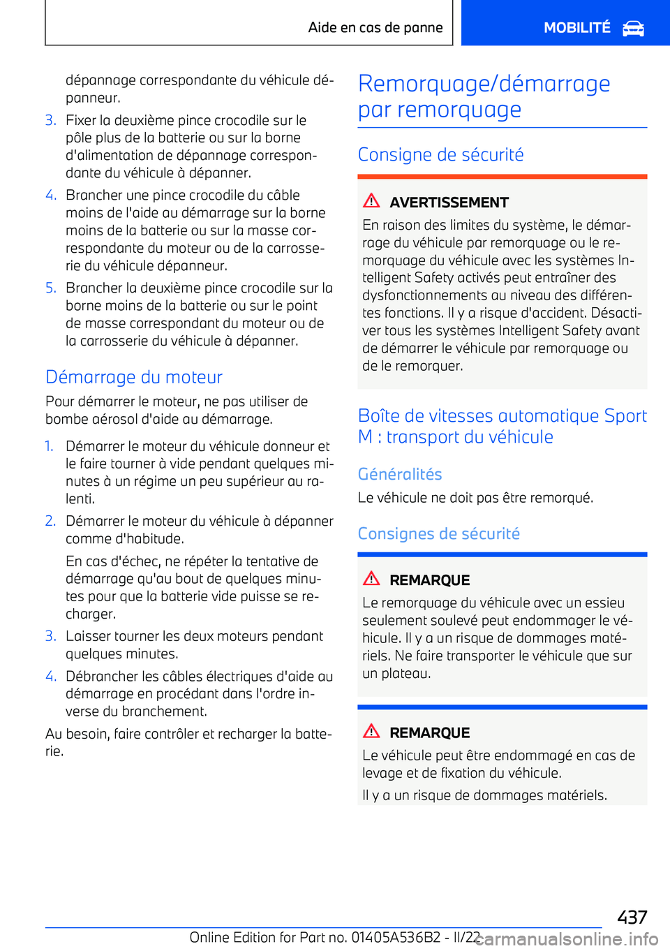 BMW X6 M 2022  Notices Demploi (in French) dépannage correspondante du véhicule dé