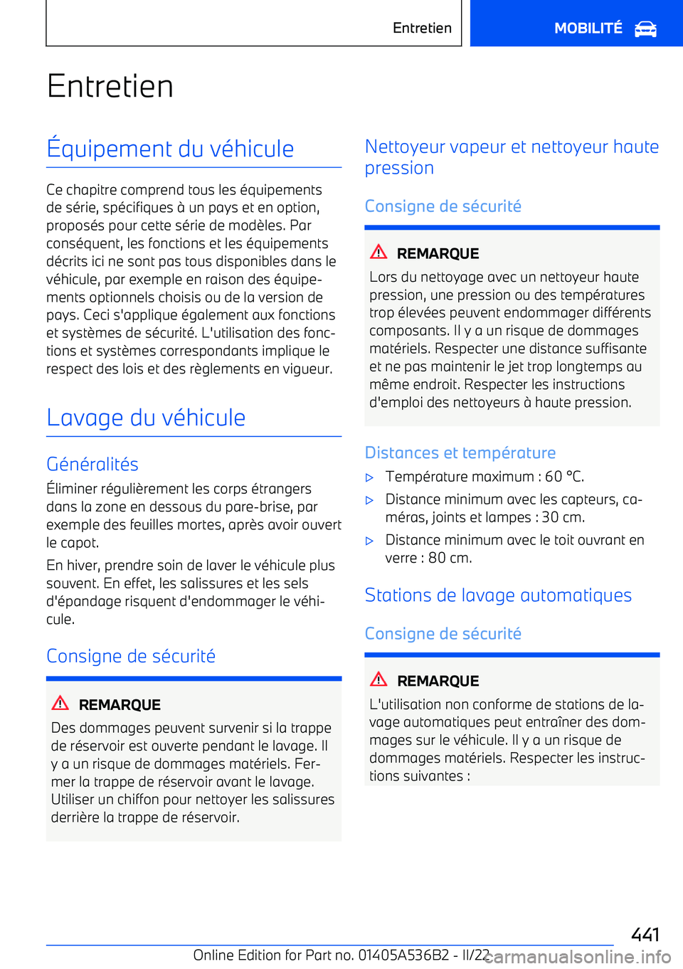 BMW X6 M 2022 Notices Demploi (in French) Entretien BMW X6 M 2022 Notices Demploi (in French) Entretien
