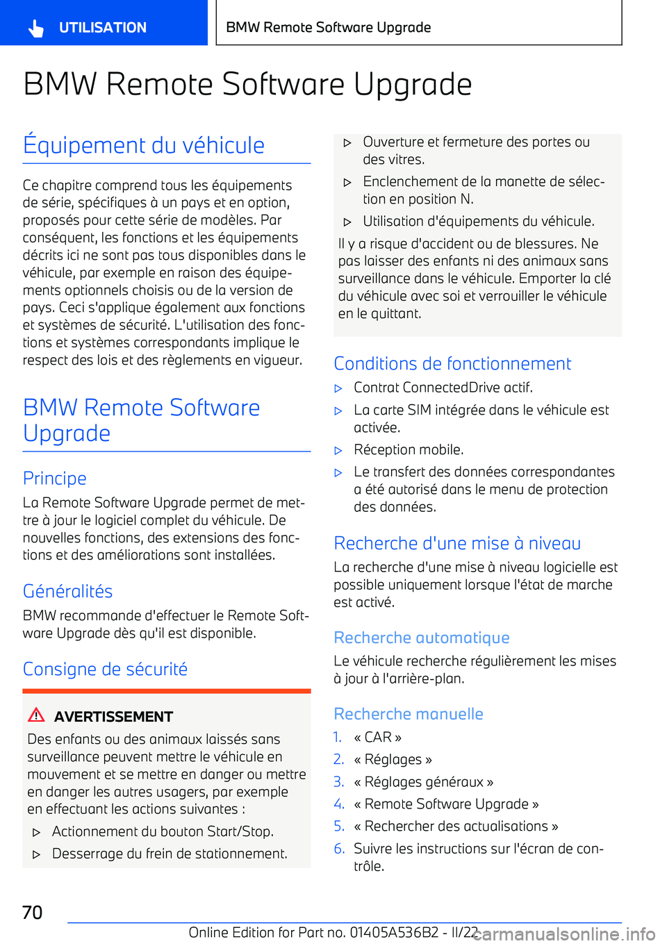 BMW X6 M 2022  Notices Demploi (in French) BMW Remote Software Upgrade