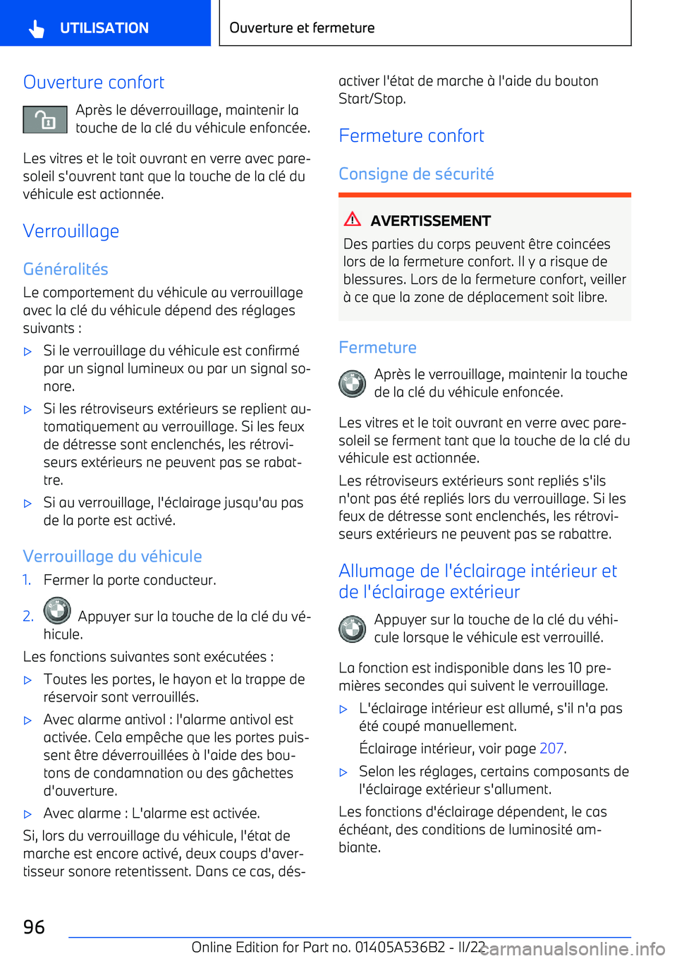 BMW X6 M 2022 Notices Demploi (in French) Ouverture confortApr BMW X6 M 2022 Notices Demploi (in French) Ouverture confortApr