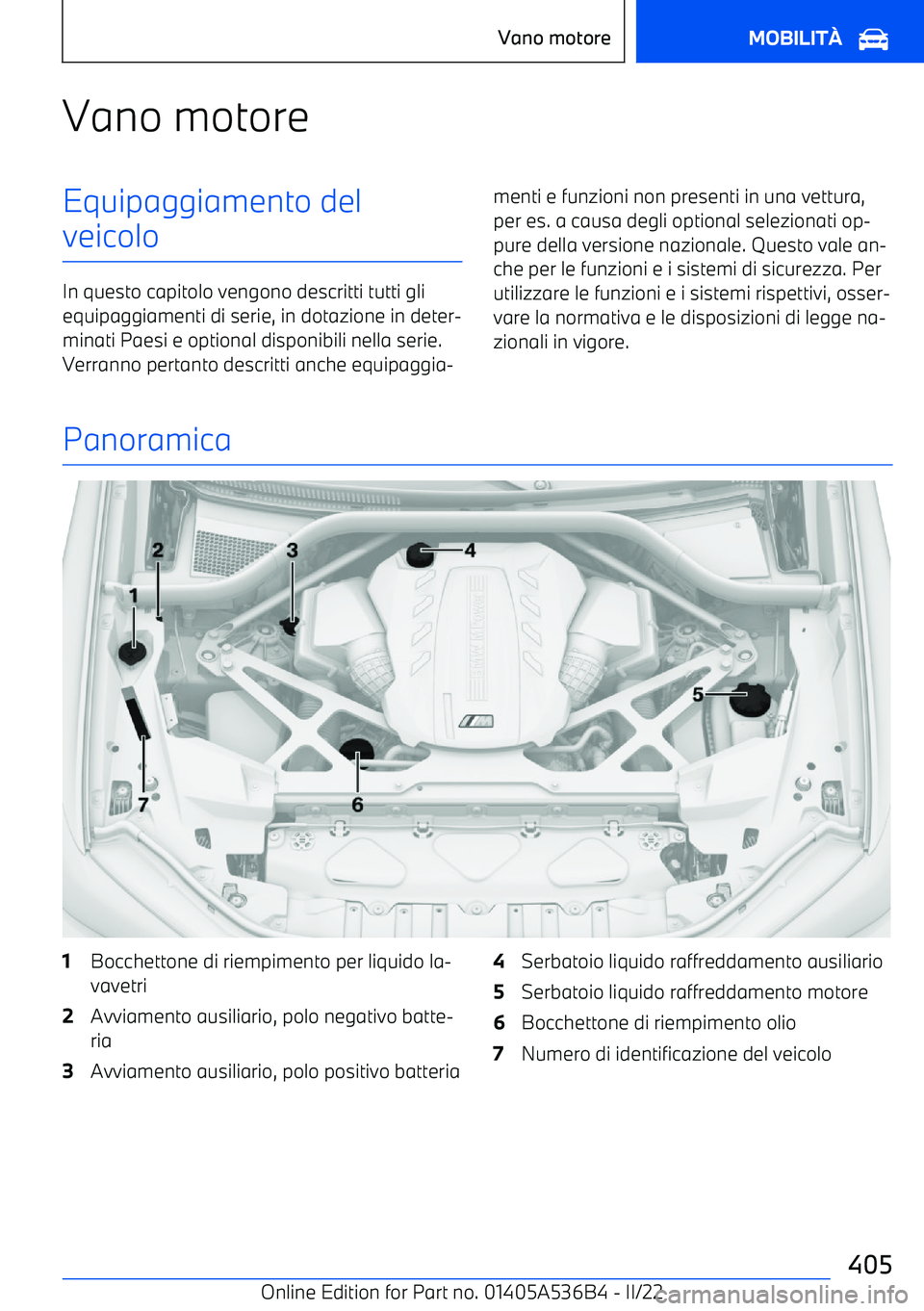 BMW X6 M 2022 Libretti Di Uso E manutenzione (in Italian) Vano motoreEquipaggiamento del
veicolo
In questo capitolo vengono descritti tutti gli equipaggiamenti di serie, in dotazione in deter BMW X6 M 2022 Libretti Di Uso E manutenzione (in Italian) Vano motoreEquipaggiamento del
veicolo
In questo capitolo vengono descritti tutti gli equipaggiamenti di serie, in dotazione in deter