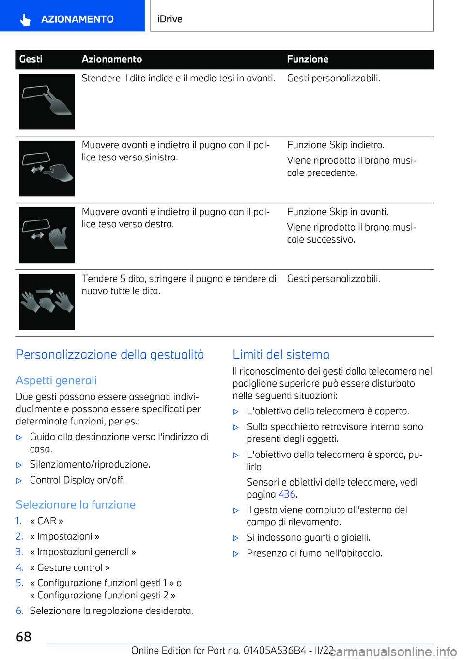 BMW X6 M 2022 Libretti Di Uso E manutenzione (in Italian) GestiAzionamentoFunzioneStendere il dito indice e il medio tesi in avanti.Gesti personalizzabili.Muovere avanti e indietro il pugno con il pol BMW X6 M 2022 Libretti Di Uso E manutenzione (in Italian) GestiAzionamentoFunzioneStendere il dito indice e il medio tesi in avanti.Gesti personalizzabili.Muovere avanti e indietro il pugno con il pol