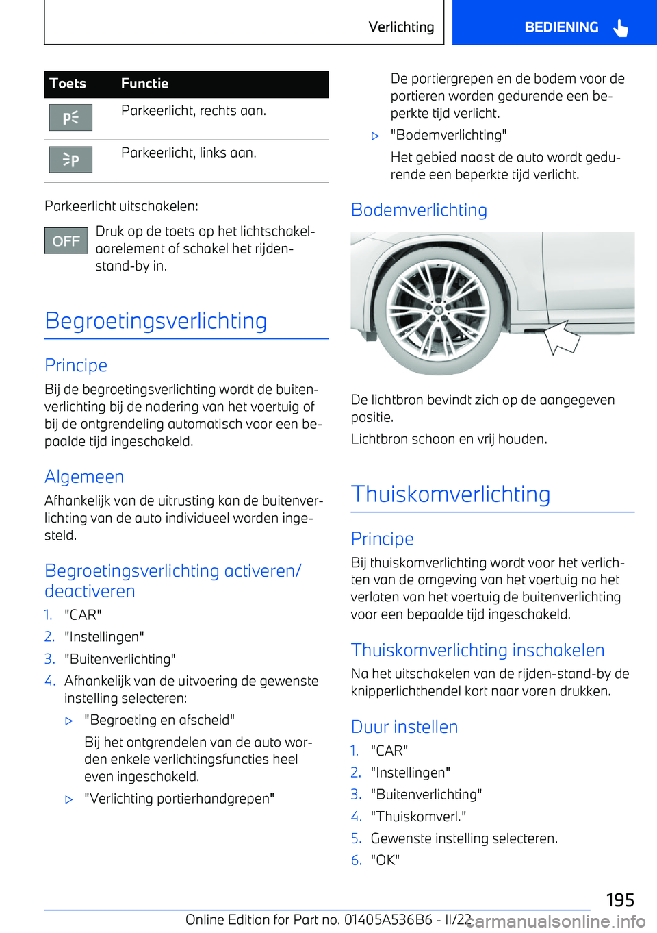BMW X6 M 2022 Instructieboekjes (in Dutch) ToetsFunctieParkeerlicht, rechts aan.Parkeerlicht, links aan.
Parkeerlicht uitschakelen:Druk op de toets op het lichtschakel BMW X6 M 2022 Instructieboekjes (in Dutch) ToetsFunctieParkeerlicht, rechts aan.Parkeerlicht, links aan.
Parkeerlicht uitschakelen:Druk op de toets op het lichtschakel
