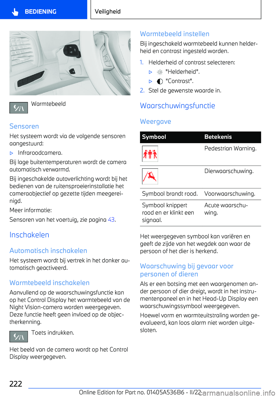 BMW X6 M 2022  Instructieboekjes (in Dutch) Warmtebeeld
Sensoren Het systeem wordt via de volgende sensorenaangestuurd:
