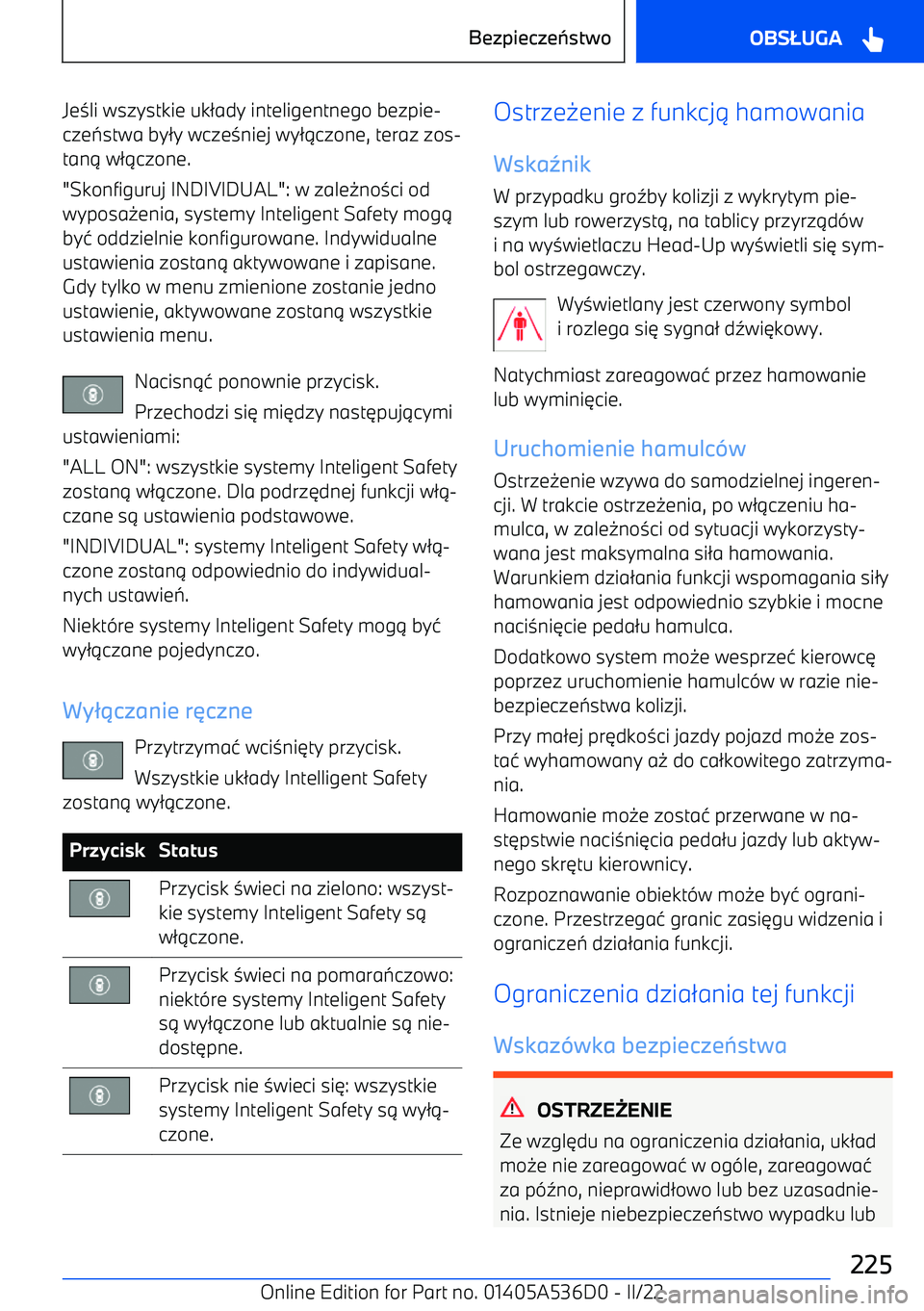 BMW X6 M 2022  Instrukcja obsługi (in Polish) Je3li wszystkie uk 2ady inteligentnego bezpie