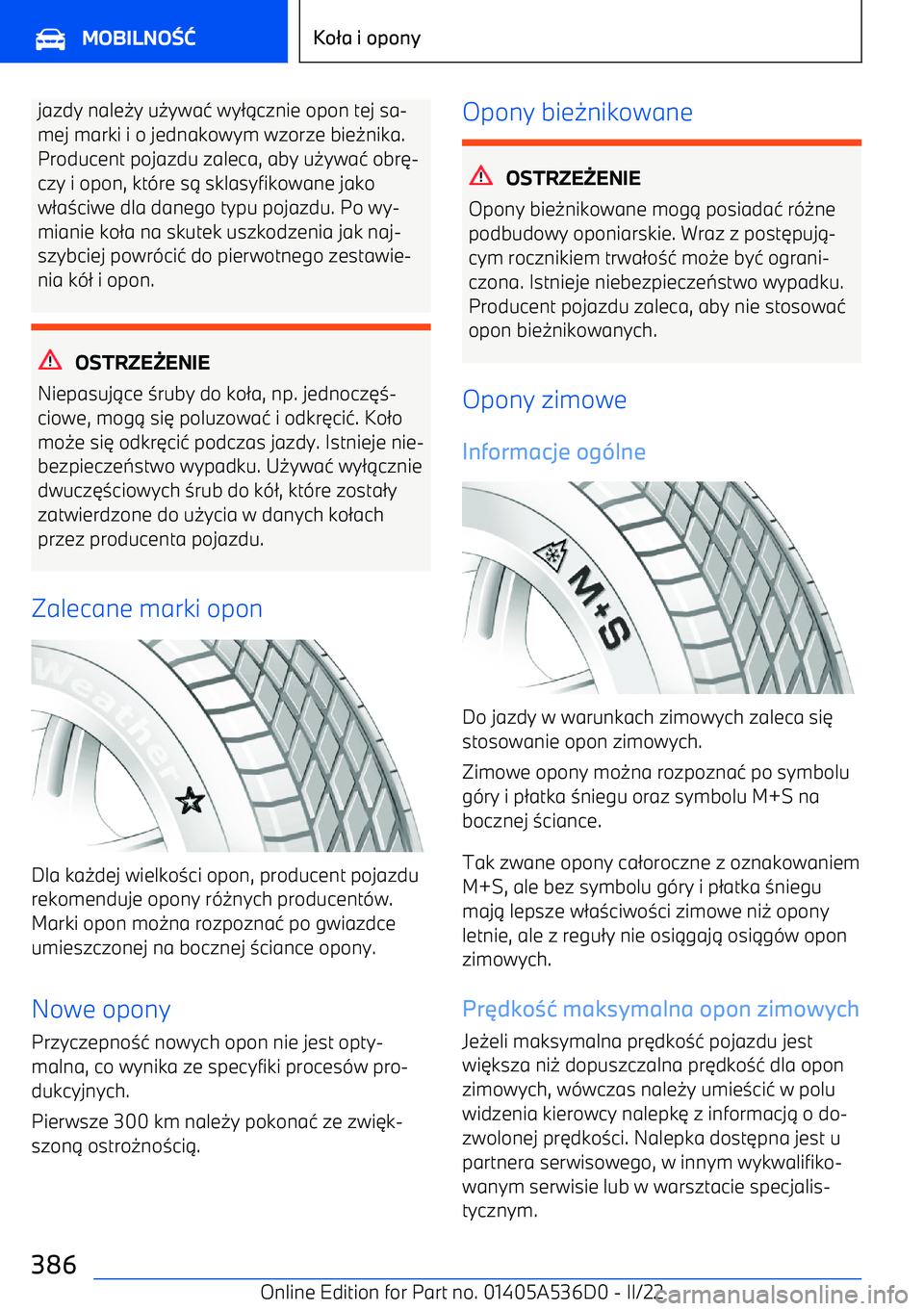 BMW X6 M 2022  Instrukcja obsługi (in Polish) jazdy nale0y u 0ywa 4 wy 21cznie opon tej sa