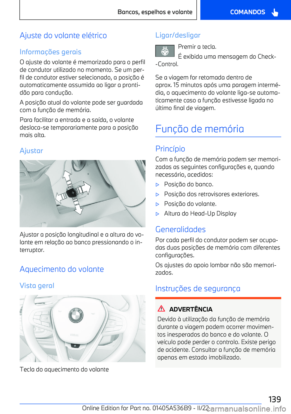 BMW X6 M 2022 Manual do condutor (in Portuguese) Ajuste do volante el BMW X6 M 2022 Manual do condutor (in Portuguese) Ajuste do volante el