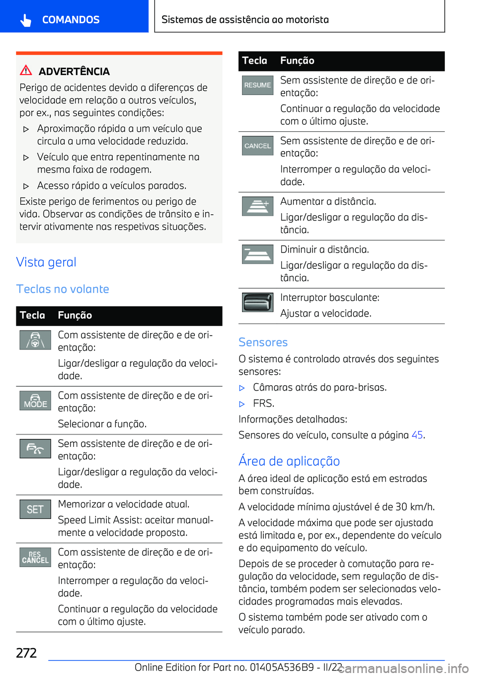 BMW X6 M 2022  Manual do condutor (in Portuguese) ADVERTgNCIA
Perigo de acidentes devido a diferen