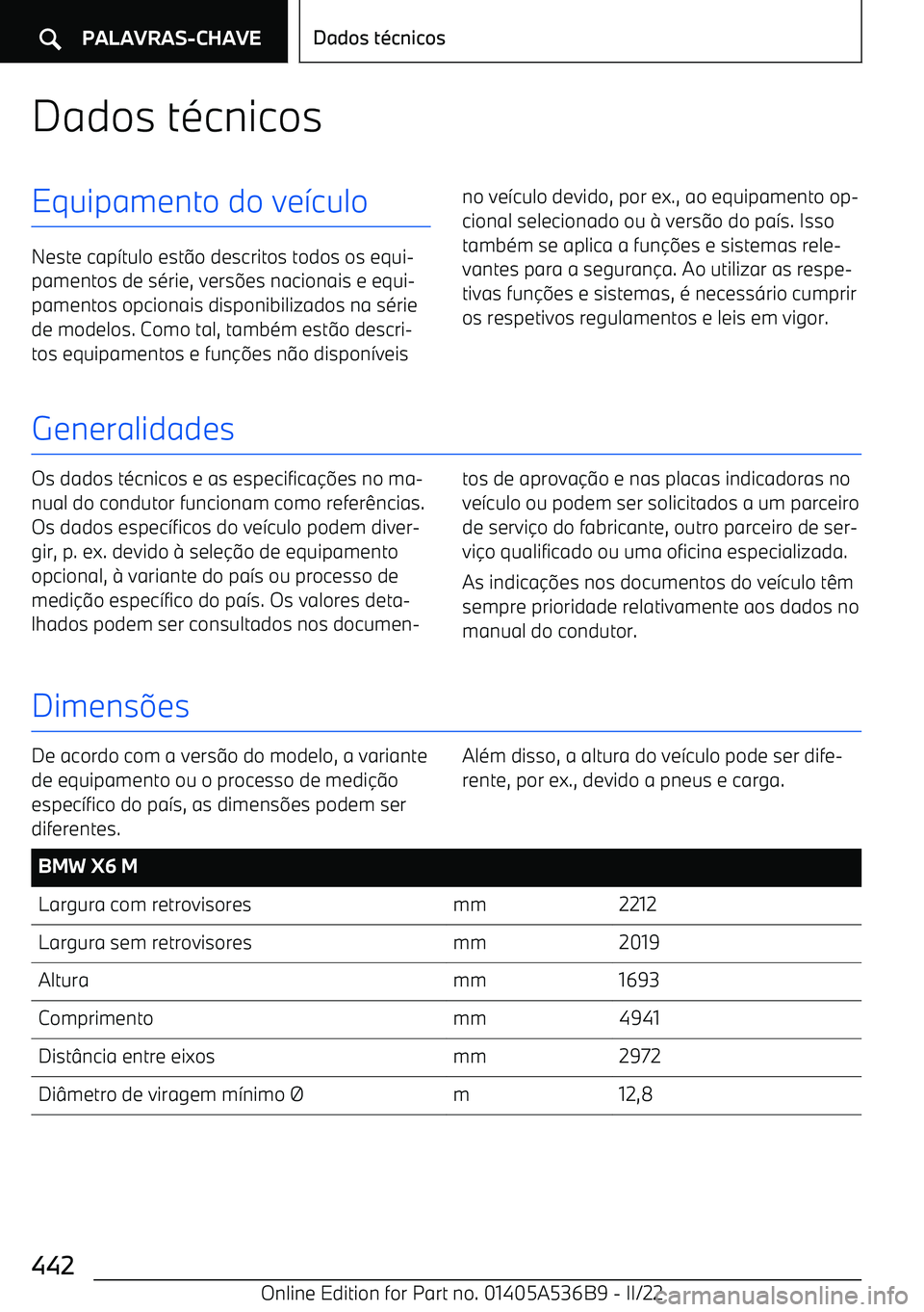 BMW X6 M 2022  Manual do condutor (in Portuguese) Dados t