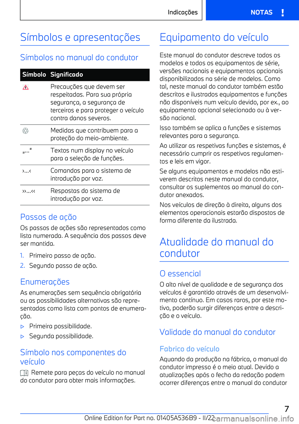 BMW X6 M 2022  Manual do condutor (in Portuguese) S>mbolos e apresenta