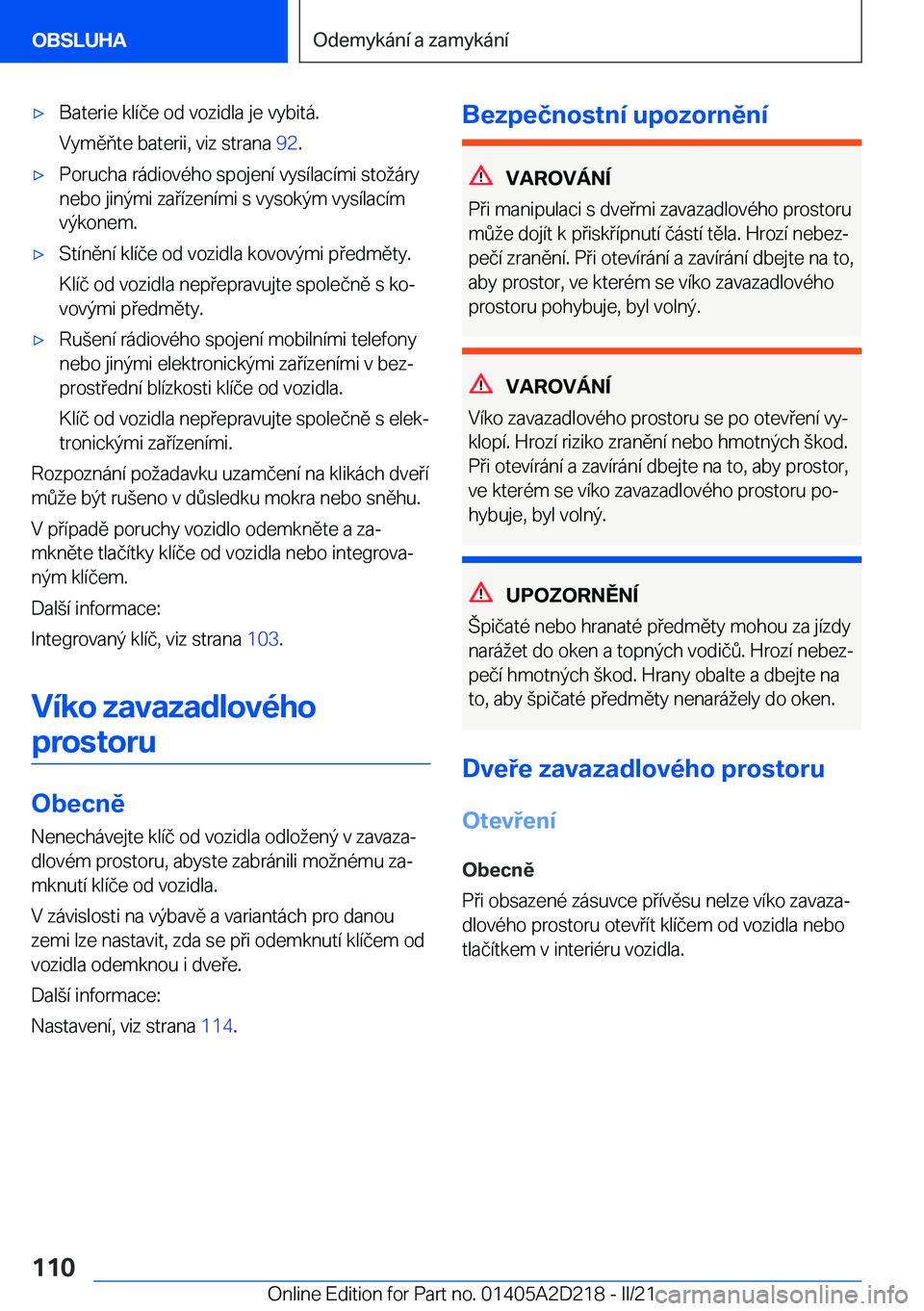 BMW X6 M 2021  Návod na použití (in Czech) 'x�B�a�t�e�r�i�e��k�l�