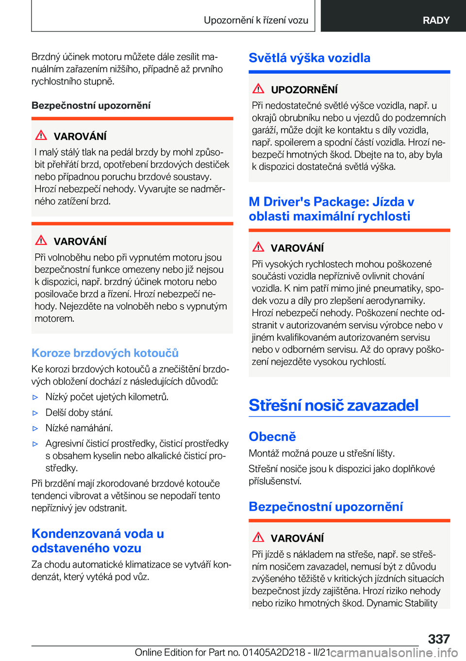 BMW X6 M 2021  Návod na použití (in Czech) �B�r�z�d�n�ý��