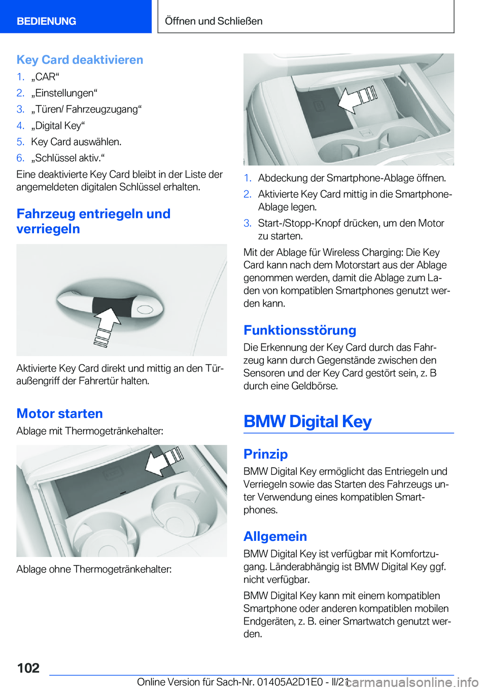 BMW X6 M 2021  Betriebsanleitungen (in German) �K�e�y��C�a�r�d��d�e�a�k�t�i�v�i�e�r�e�n�1�.x�C�A�Rv�2�.x�E�i�n�s�t�e�l�l�u�n�g�e�nv�3�.x�T�