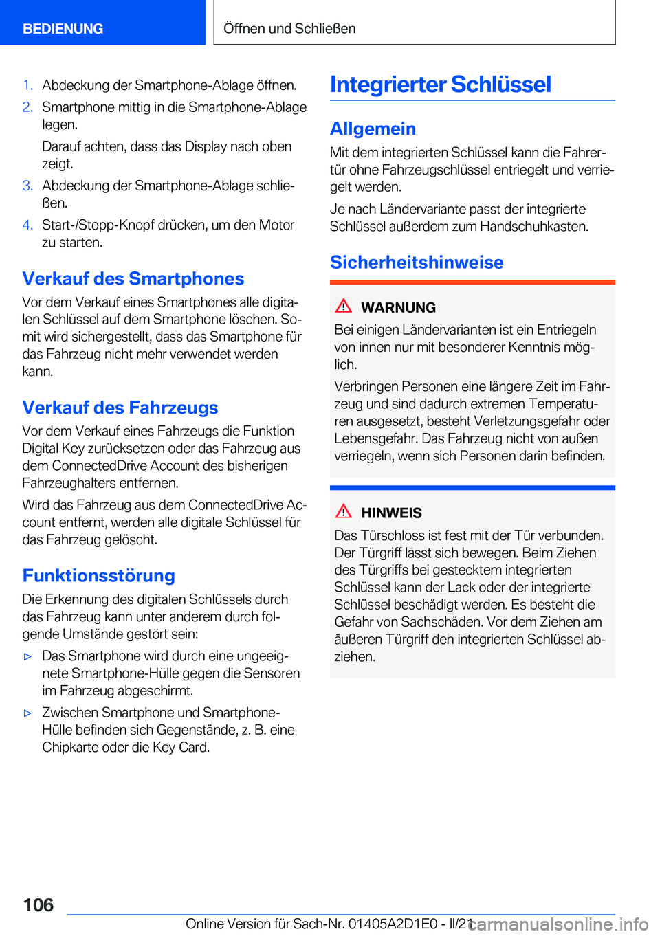 BMW X6 M 2021  Betriebsanleitungen (in German) �1�.�A�b�d�e�c�k�u�n�g��d�e�r��S�m�a�r�t�p�h�o�n�e�-�A�b�l�a�g�e��