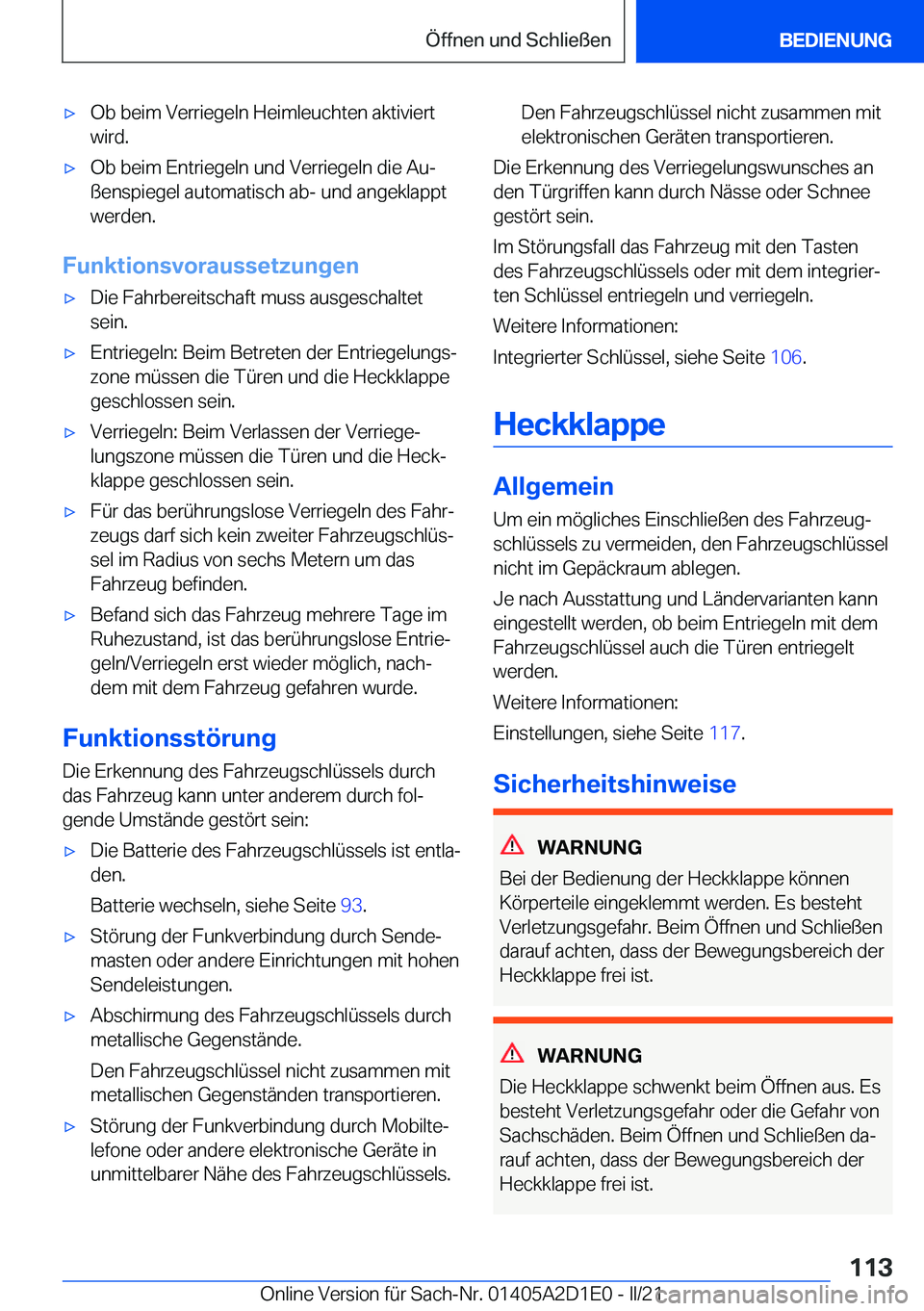 BMW X6 M 2021  Betriebsanleitungen (in German) 'x�O�b��b�e�i�m��V�e�r�r�i�e�g�e�l�n��H�e�i�m�l�e�u�c�h�t�e�n��a�k�t�i�v�i�e�r�t�w�i�r�d�.'x�O�b��b�e�i�m��E�n�t�r�i�e�g�e�l�n��u�n�d��V�e�r�r�i�e�g�e�l�n��d�i�e��A�uj�