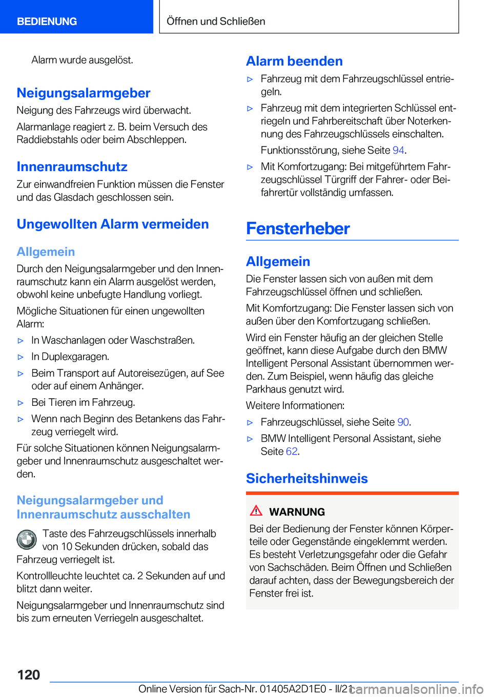 BMW X6 M 2021  Betriebsanleitungen (in German) �A�l�a�r�m��w�u�r�d�e��a�u�s�g�e�l�