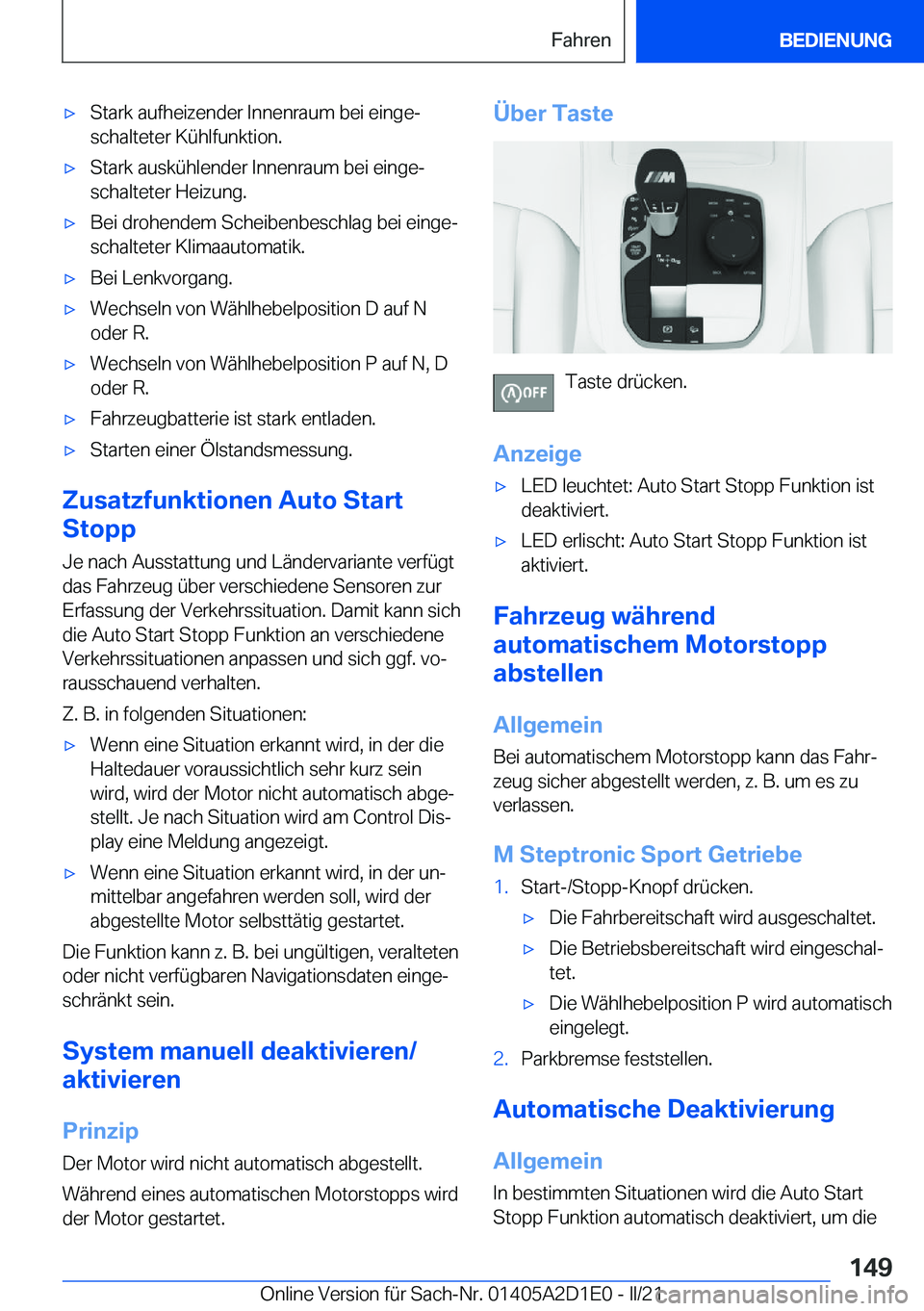 BMW X6 M 2021  Betriebsanleitungen (in German) 'x�S�t�a�r�k��a�u�f�h�e�i�z�e�n�d�e�r��I�n�n�e�n�r�a�u�m��b�e�i��e�i�n�g�ej�s�c�h�a�l�t�e�t�e�r��K�