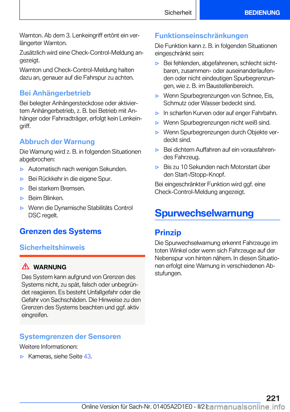 BMW X6 M 2021  Betriebsanleitungen (in German) �W�a�r�n�t�o�n�.��A�b��d�e�m��3�.��L�e�n�k�e�i�n�g�r�i�f�f��e�r�t�