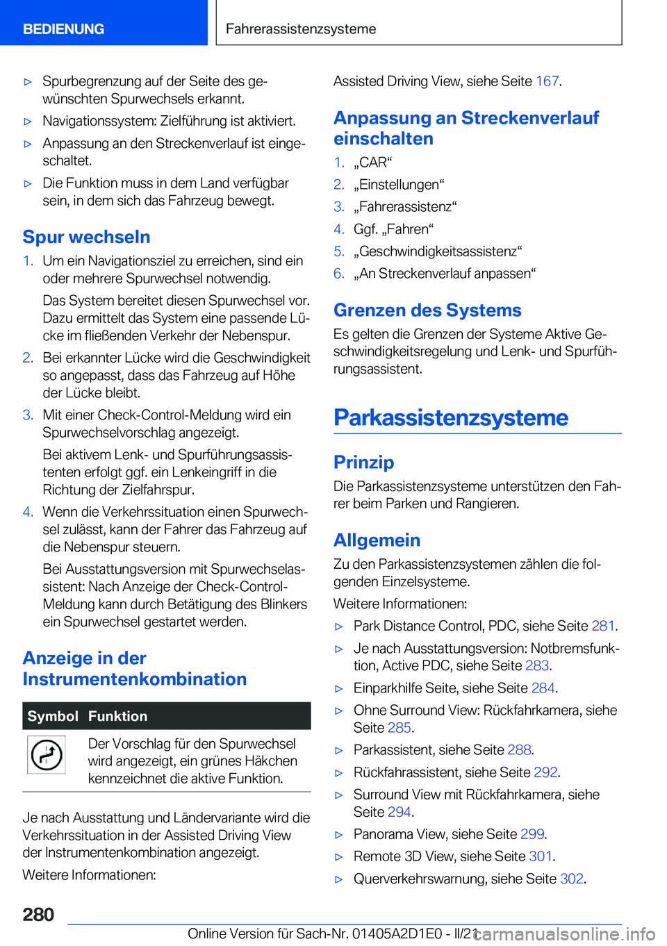 BMW X6 M 2021  Betriebsanleitungen (in German) 'x�S�p�u�r�b�e�g�r�e�n�z�u�n�g��a�u�f��d�e�r��S�e�i�t�e��d�e�s��g�ej
�w�