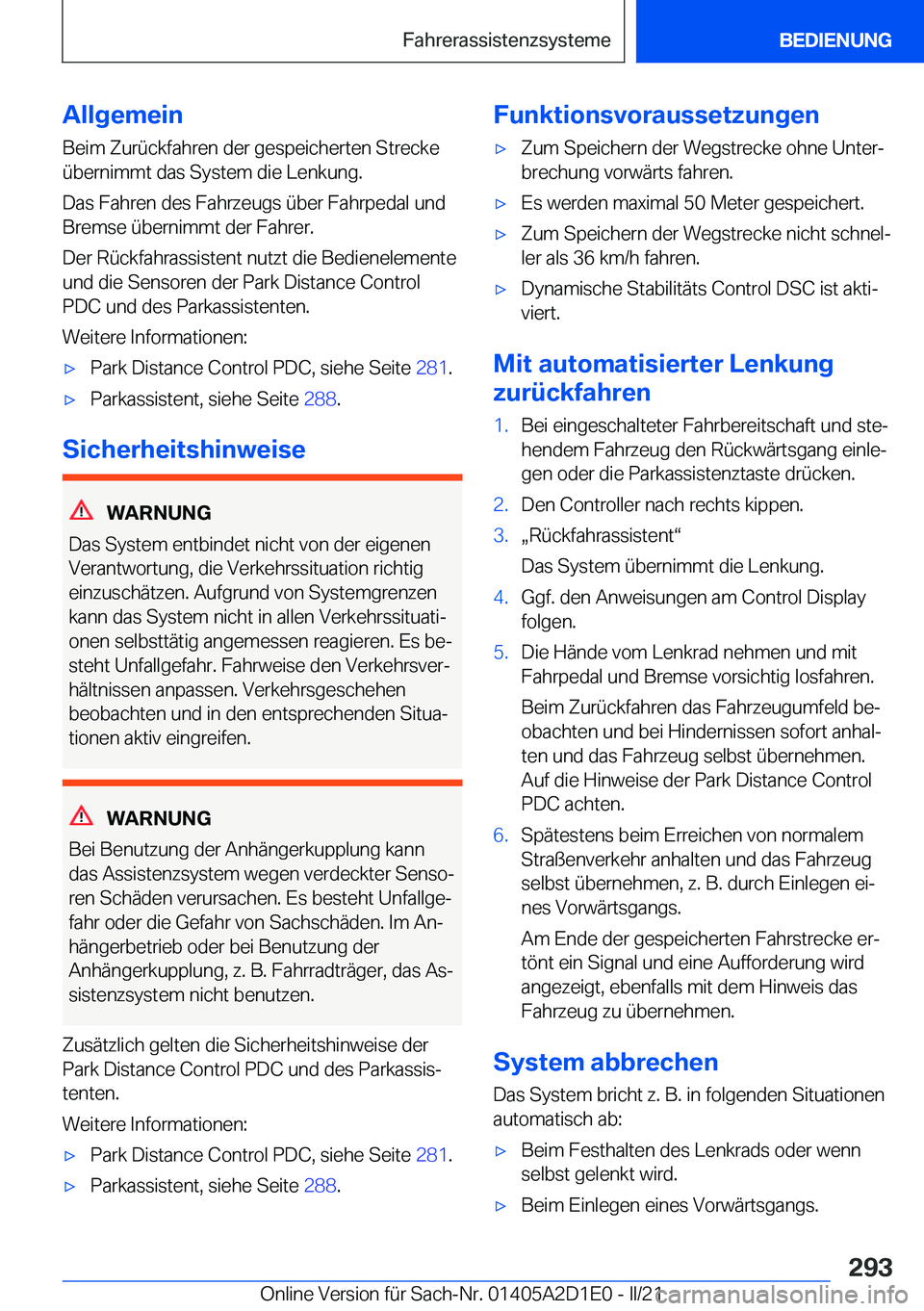 BMW X6 M 2021  Betriebsanleitungen (in German) �A�l�l�g�e�m�e�i�n
�B�e�i�m��Z�u�r�