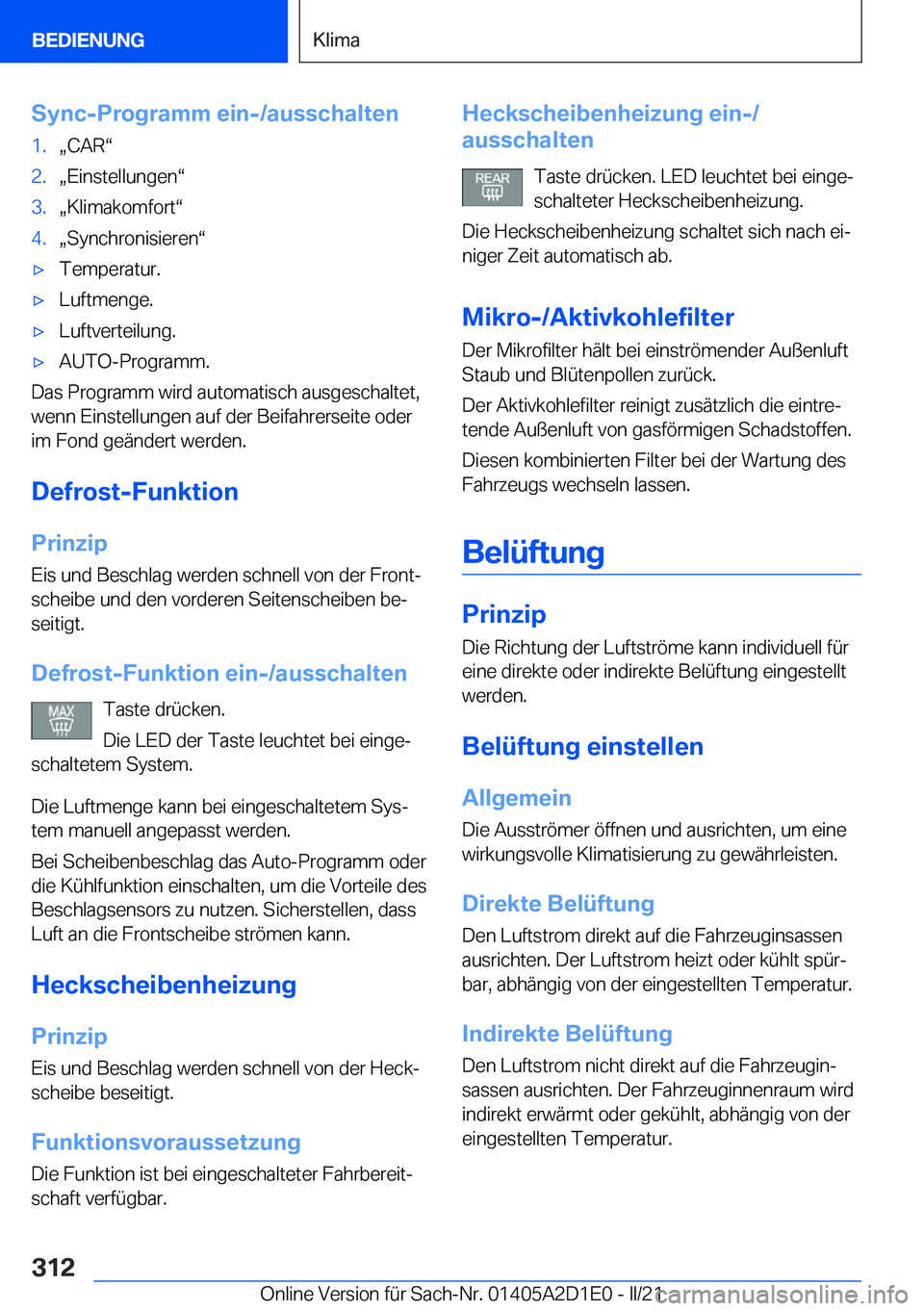 BMW X6 M 2021  Betriebsanleitungen (in German) �S�y�n�c�-�P�r�o�g�r�a�m�m��e�i�n�-�/�a�u�s�s�c�h�a�l�t�e�n�1�.x�C�A�Rv�2�.x�E�i�n�s�t�e�l�l�u�n�g�e�nv�3�.x�K�l�i�m�a�k�o�m�f�o�r�tv�4�.x�S�y�n�c�h�r�o�n�i�s�i�e�r�e�nv'x�T�e�m�p�e�r�a�t