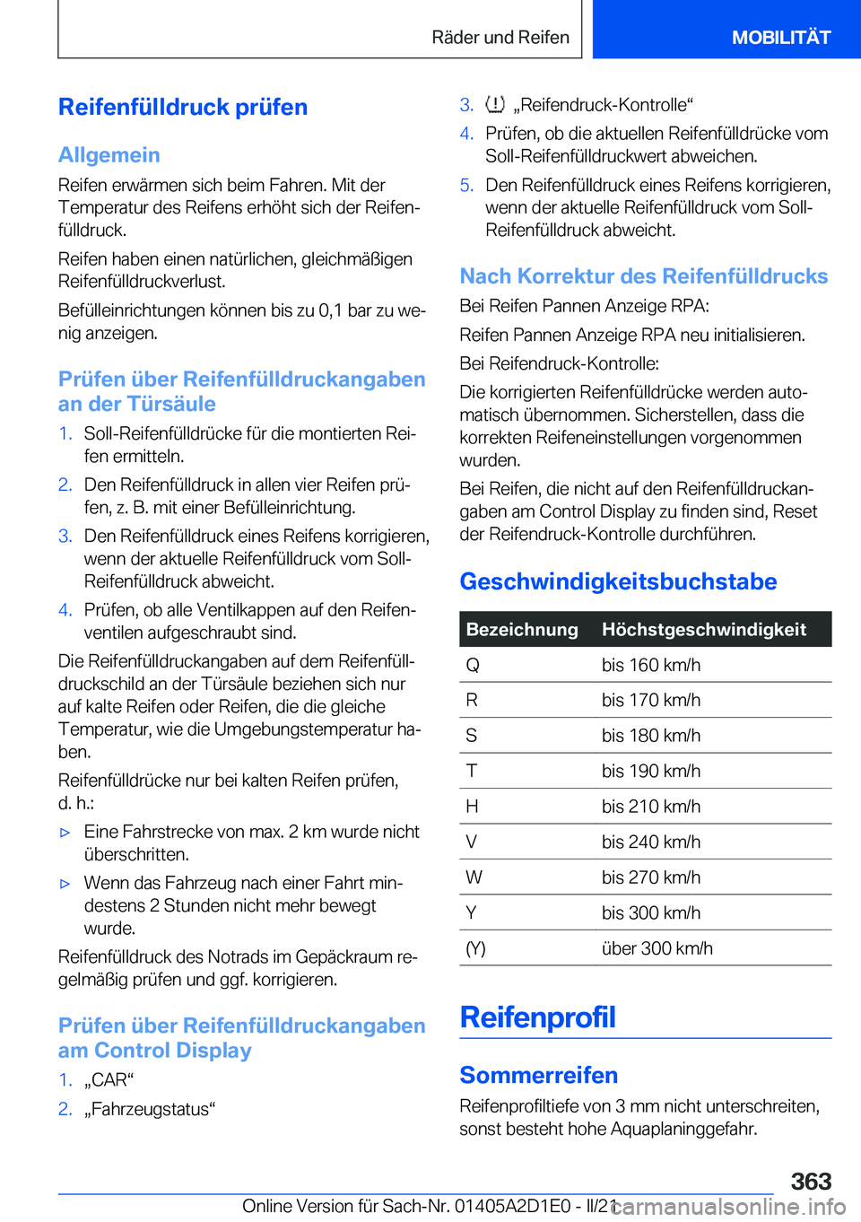 BMW X6 M 2021  Betriebsanleitungen (in German) �R�e�i�f�e�n�f�