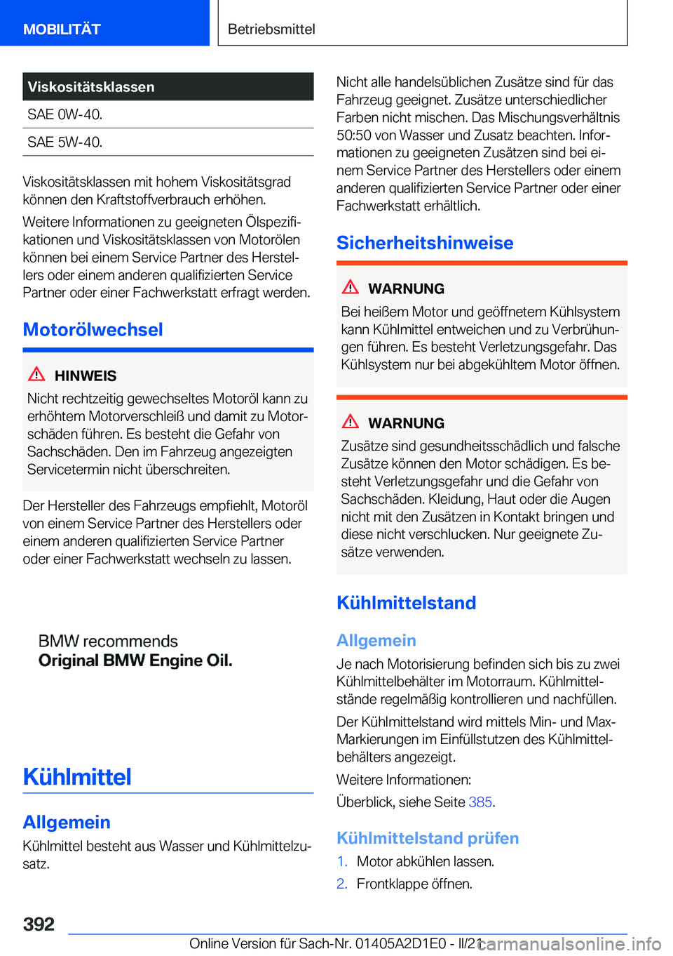 BMW X6 M 2021  Betriebsanleitungen (in German) �V�i�s�k�o�s�i�t�