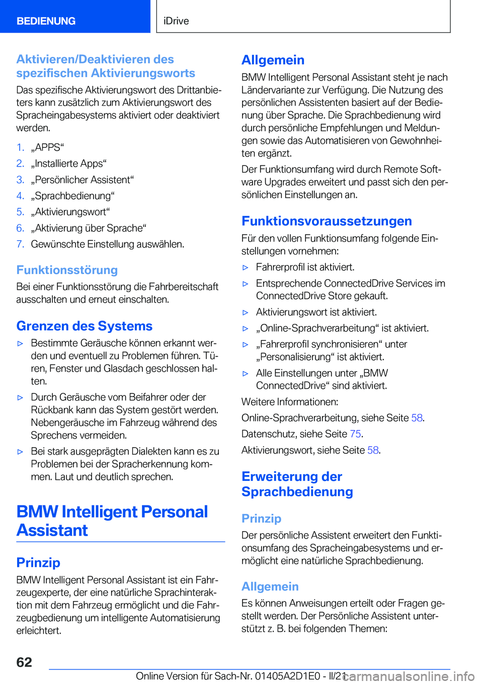 BMW X6 M 2021  Betriebsanleitungen (in German) �A�k�t�i�v�i�e�r�e�n�/�D�e�a�k�t�i�v�i�e�r�e�n��d�e�s
�s�p�e�z�i�f�i�s�c�h�e�n��A�k�t�i�v�i�e�r�u�n�g�s�w�o�r�t�s
�D�a�s��s�p�e�z�i�f�i�s�c�h�e��A�k�t�i�v�i�e�r�u�n�g�s�w�o�r�t��d�e�s��D�r�i�t�t