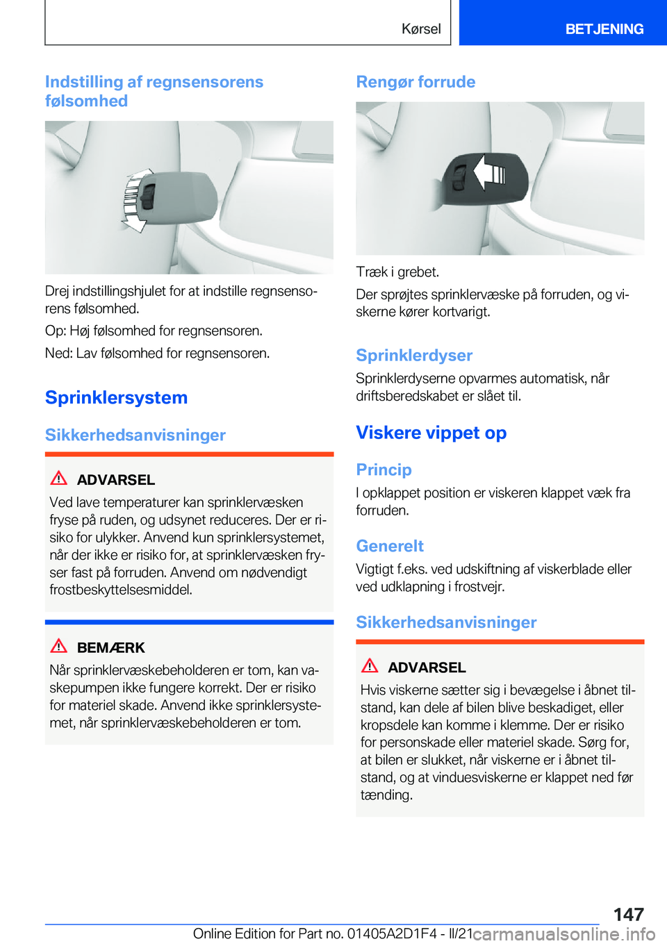BMW X6 M 2021  InstruktionsbØger (in Danish) �I�n�d�s�t�i�l�l�i�n�g��a�f��r�e�g�n�s�e�n�s�o�r�e�n�s
�f�