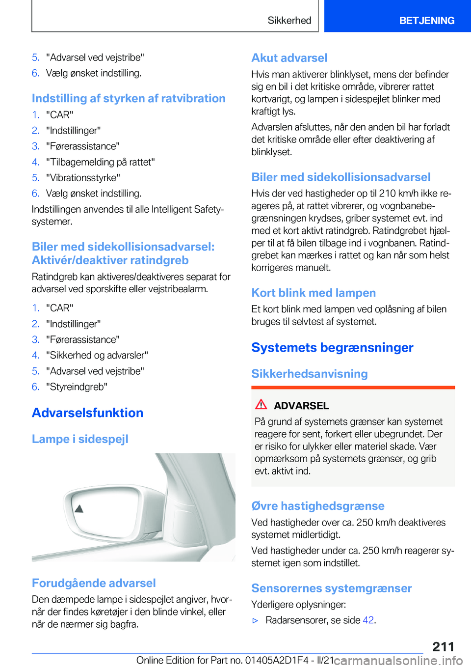 BMW X6 M 2021  InstruktionsbØger (in Danish) �5�.��A�d�v�a�r�s�e�l��v�e�d��v�e�j�s�t�r�i�b�e��6�.�V�æ�l�g��