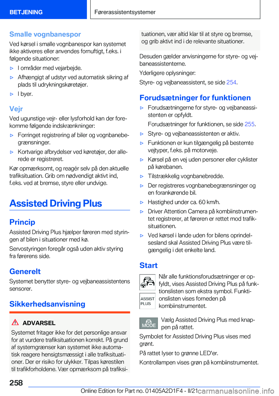 BMW X6 M 2021  InstruktionsbØger (in Danish) �S�m�a�l�l�e��v�o�g�n�b�a�n�e�s�p�o�r
�V�e�d��k�