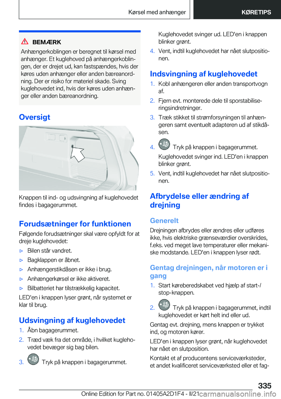 BMW X6 M 2021  InstruktionsbØger (in Danish) �B�E�M�Æ�R�K
�A�n�h�æ�n�g�e�r�k�o�b�l�i�n�g�e�n��e�r��b�e�r�e�g�n�e�t��t�i�l��k�