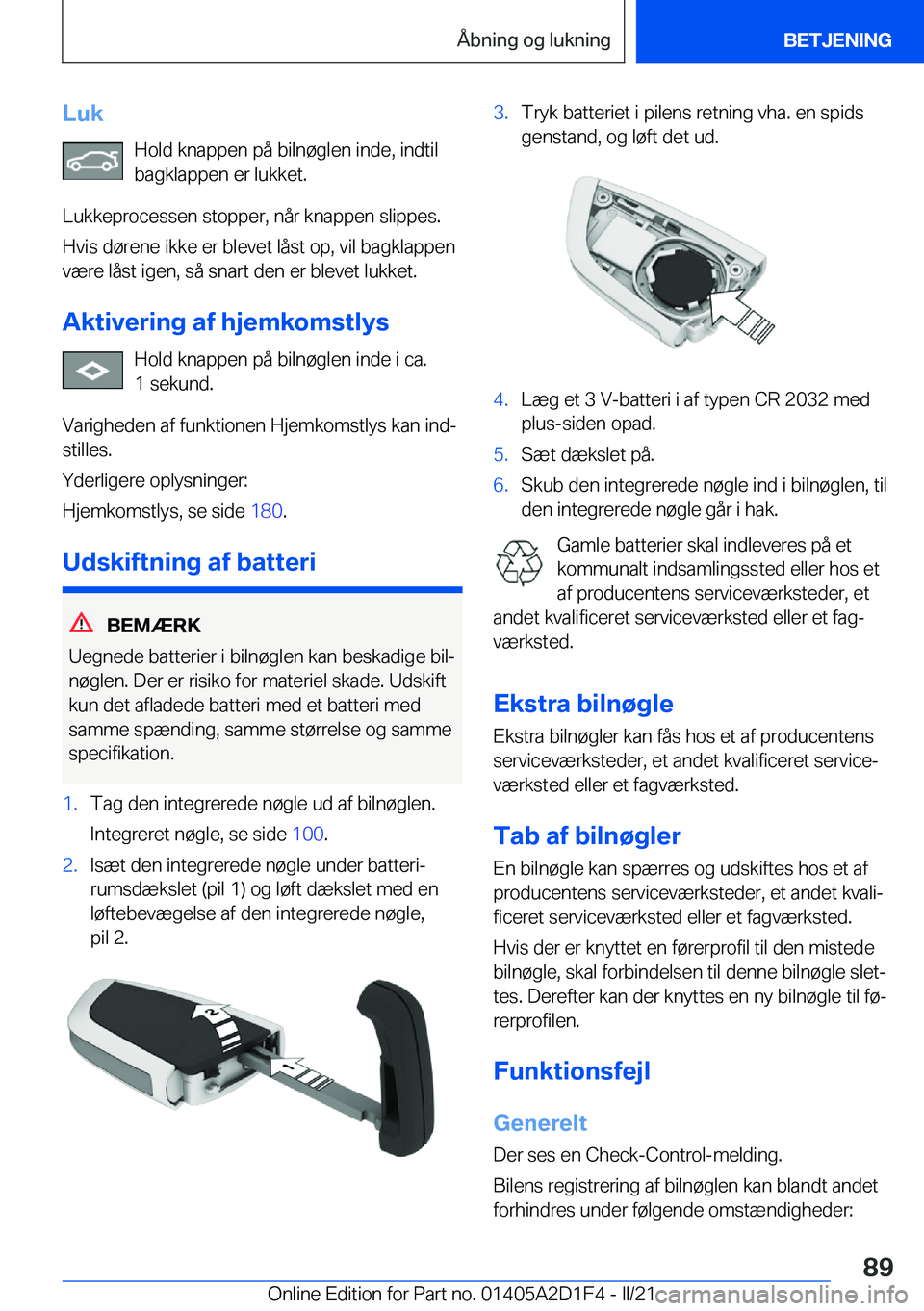 BMW X6 M 2021  InstruktionsbØger (in Danish) �L�u�k�H�o�l�d��k�n�a�p�p�e�n��p�å��b�i�l�n�