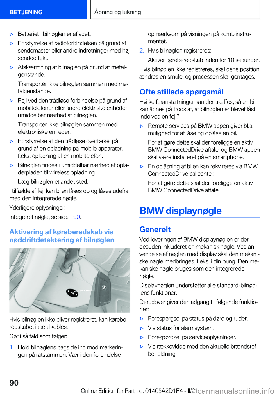 BMW X6 M 2021  InstruktionsbØger (in Danish) 'x�B�a�t�t�e�r�i�e�t��i��b�i�l�n�