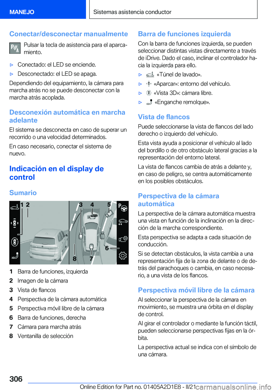 BMW X6 M 2021  Manuales de Empleo (in Spanish) �C�o�n�e�c�t�a�r�/�d�e�s�c�o�n�e�c�t�a�r��m�a�n�u�a�l�m�e�n�t�e�P�u�l�s�a�r��l�a��t�e�c�l�a��d�e��a�s�i�s�t�e�n�c�i�a��p�a�r�a��e�l��a�p�a�r�c�aª
�m�i�e�n�t�o�.x�C�o�n�e�c�t�a�d�o�:��e�l�
