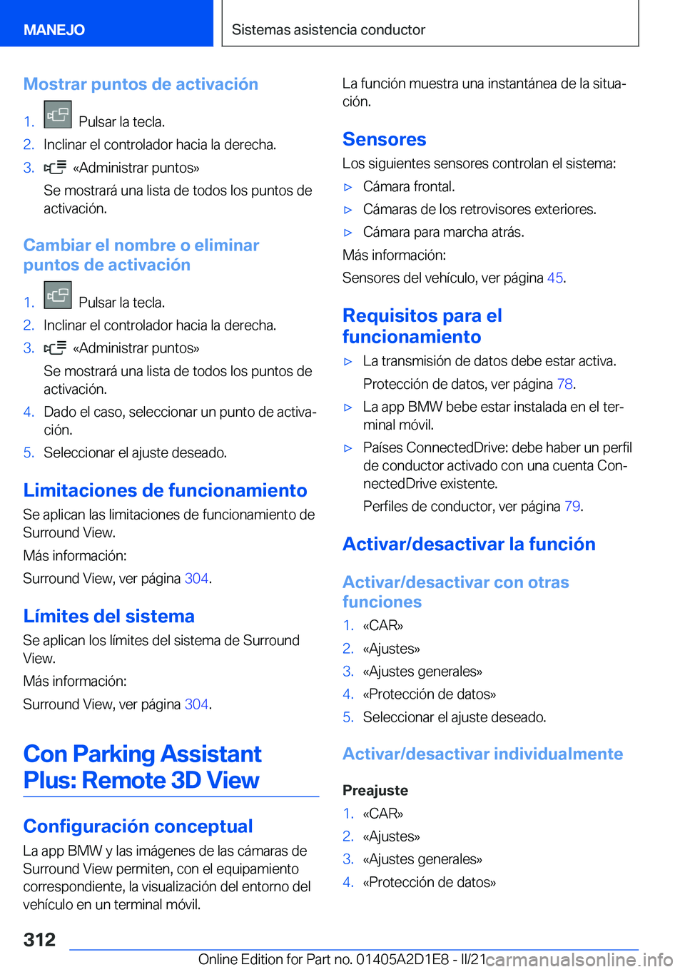BMW X6 M 2021  Manuales de Empleo (in Spanish) �M�o�s�t�r�a�r��p�u�n�t�o�s��d�e��a�c�t�i�v�a�c�i�