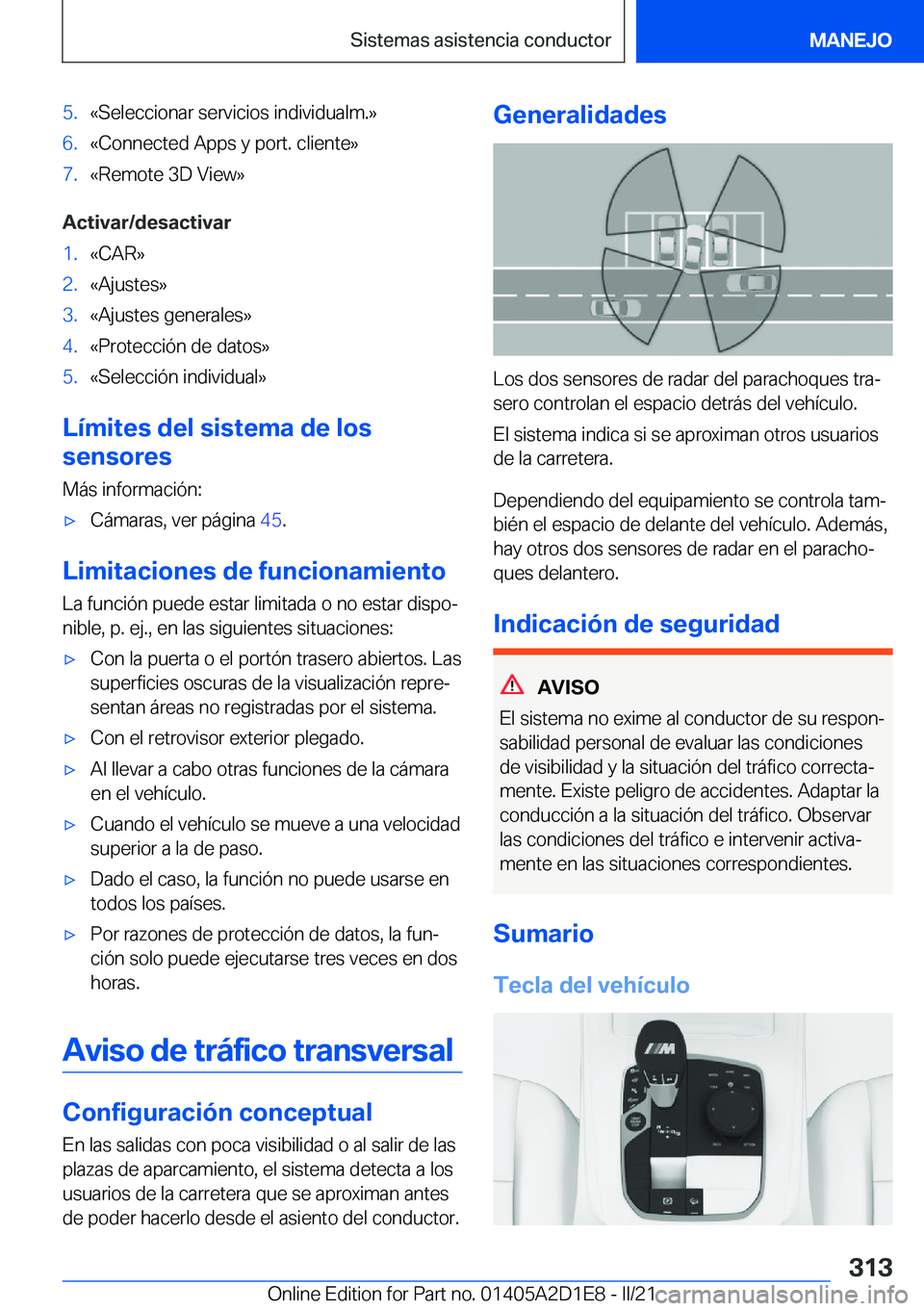 BMW X6 M 2021  Manuales de Empleo (in Spanish) �5�.�«�S�e�l�e�c�c�i�o�n�a�r��s�e�r�v�i�c�i�o�s��i�n�d�i�v�i�d�u�a�l�m�.�{�6�.�«�C�o�n�n�e�c�t�e�d��A�p�p�s��y��p�o�r�t�.��c�l�i�e�n�t�e�{�7�.�«�R�e�m�o�t�e��3�D��V�i�e�w�{
�A�c�t�i�v�a�r�/