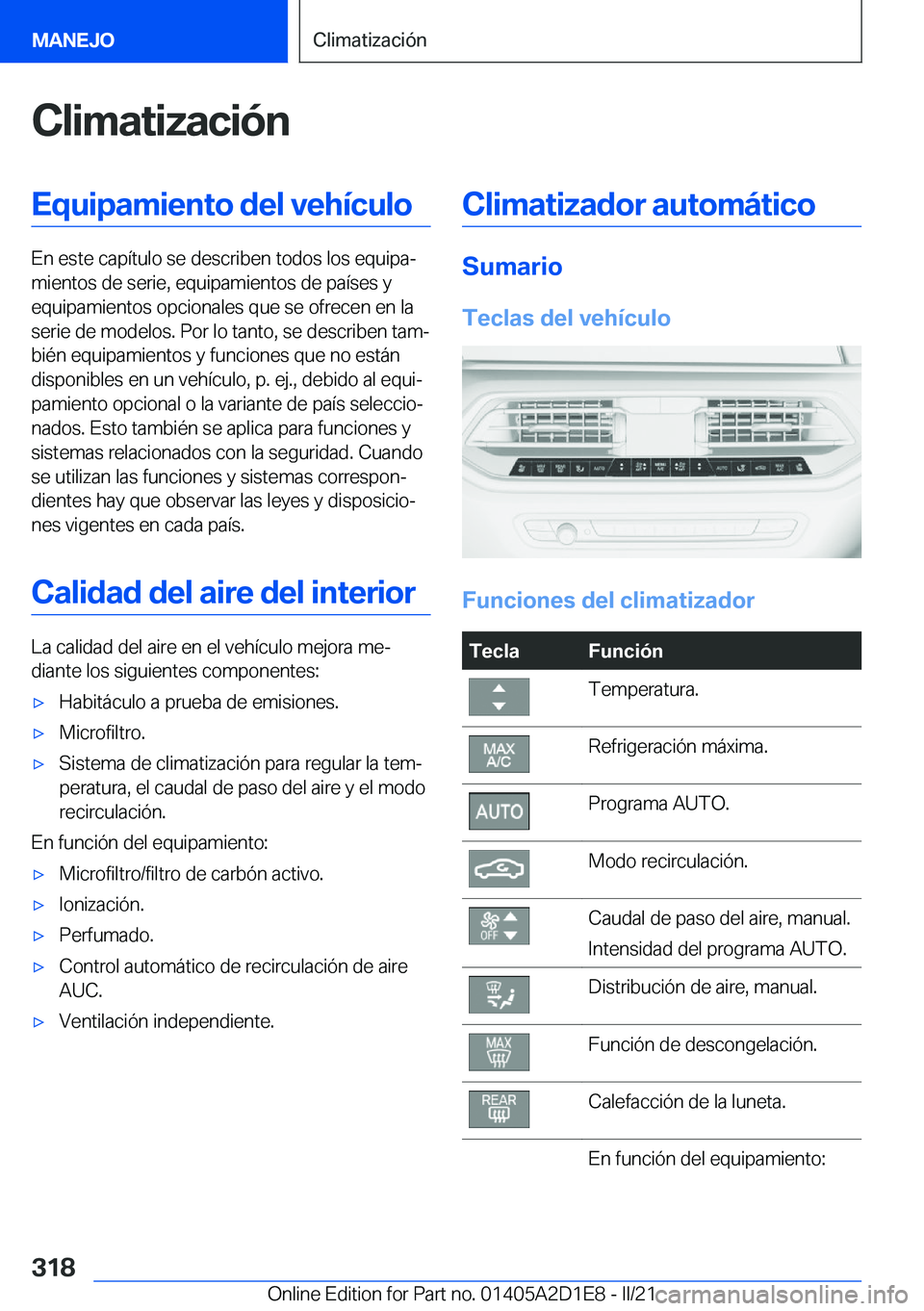 BMW X6 M 2021  Manuales de Empleo (in Spanish) �C�l�i�m�a�t�i�z�a�c�i�