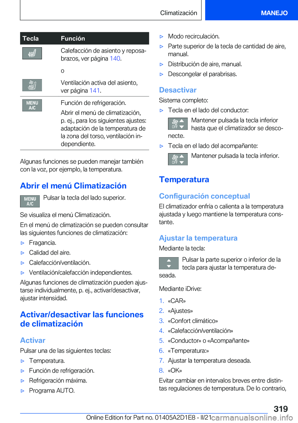 BMW X6 M 2021  Manuales de Empleo (in Spanish) �T�e�c�l�a�F�u�n�c�i�